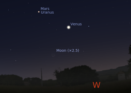 Venus and the Moon at 6.30pm on Tue 2017 Feb 28. Venus and the Moon at 6.30pm on Tue 2017 Feb 28.